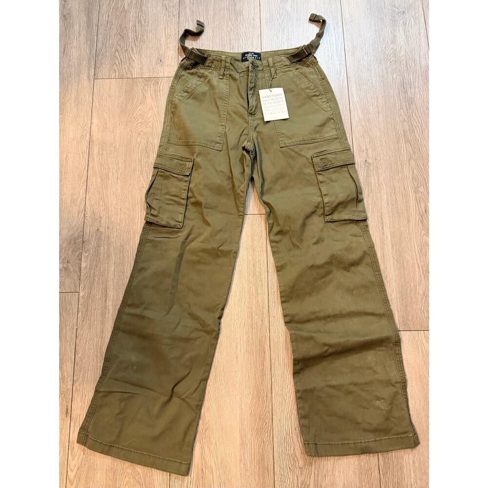 NWT Sanctuary Los Angeles Reissue Wide Leg Cargo Utility Pants in Olive Size XS